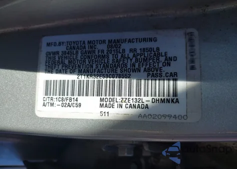 2003 Toyota Matrix Xr из США, поврежденный, VIN 2T1KR32E53C078552